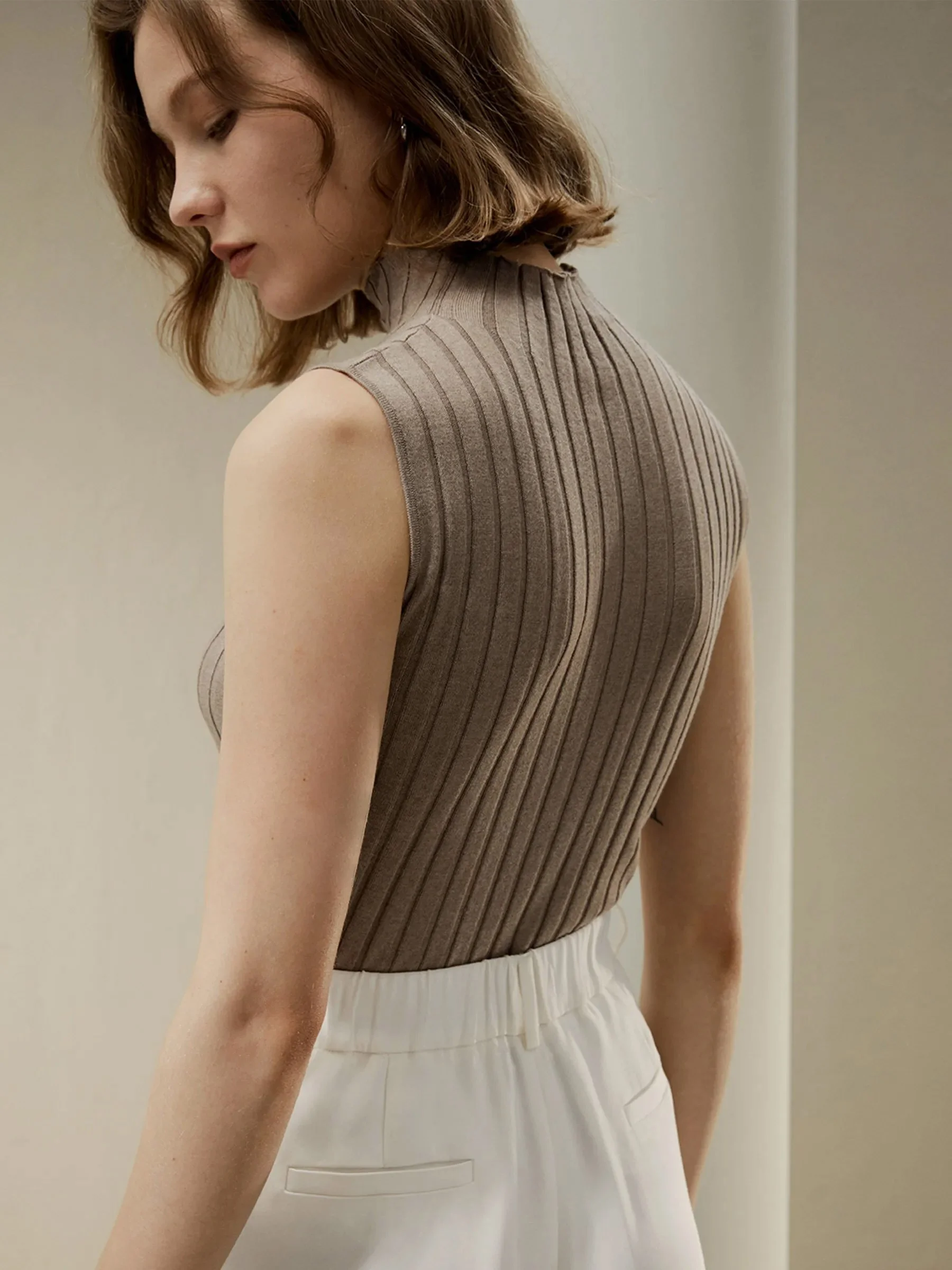 Ribbed Mockneck turtleneck Top cashmere Knit Top vest High Neck